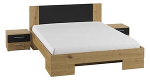 Manželská postel 160 cm Verwood Typ 51 (s nočními stolky) (dub artisan + dub černý). Vlastní profesionální přeprava až k Vám domů 1030067