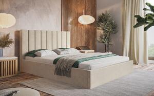 Čalouněná manželská postel LEORA - 160x200, světle béžová