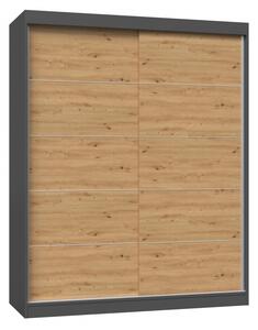 Šatní skříň 160 cm s posuvnými dveřmi RANNO 5 - dub artisan / antracitová
