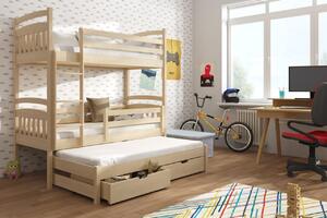 - Patrová postel se šuplíky a přistýlkou ABAYOMI - 90x200, borovice