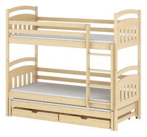 - Patrová postel se šuplíky a přistýlkou ABAYOMI - 90x200, borovice