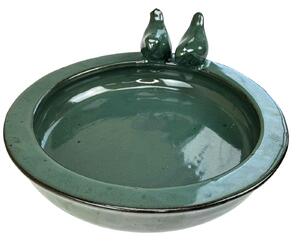 Pítko s ptáčky glazované pr. 28 cm v. 12 cm barva tm. zelená