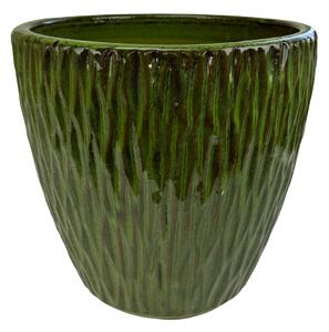 Květináč keramický glazovaný STRIA 30x28 cm tm.zelený