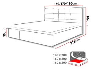 Čalouněná manželská postel 140x200 GLENDALE 1 - světlá šedá