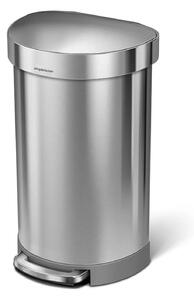 Pedálový odpadkový koš Simplehuman – 45 l, půlkulatý, matná ocel, FPP, rám na sáčky