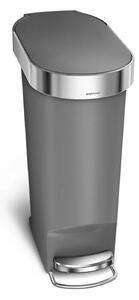 Simplehuman pedálový odpadkový koš, 40 l, šedý plast, úzký, oválný, s nerez krytem sáčku