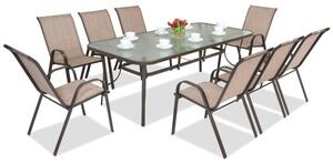 Ocelový jídelní nábytek Modena pro 8 osob s velkým stolem Garden Point hnědý