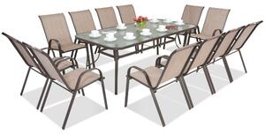 Ocelový jídelní nábytek Modena pro 12 osob s velkým stolem Garden Point hnědý