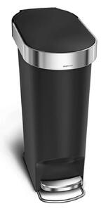 Simplehuman pedálový odpadkový koš, 40 l, černý plast, úzký, oválný, s nerez krytem sáčku