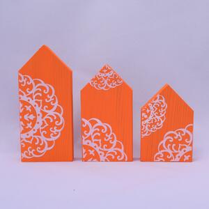 Oranžové domečky - dekorace (Dřevo)