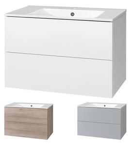 Mereo Aira, koupelnová skříňka s keramickým umyvadlem 81 cm, bílá, dub, šedá Aira, koupelnová skříňka s keramickym umyvadlem 81 cm, bílá Varianta: Ai…
