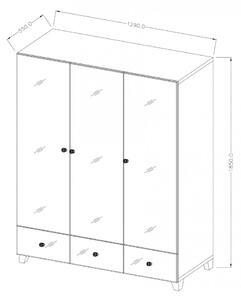 Elegantní třídvěřová skříň APRICA - šířka 129 cm, šedá