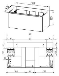 Mereo Mailo, koupelnová skříňka s keramickým umyvadlem 81 cm, bílá, dub, antracit Mailo, koupelnová skříňka s keramickým umyvadlem 81 cm, antracit Va…