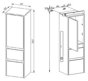 Mereo Opto, koupelnová skříňka vysoká 125 cm, levé otevírání, bílá, dub, bílá/dub, černá Opto koupelnová skříňka vysoká 125 cm, levé otevírání, bílá …