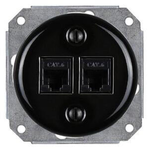 Elhard Kulatá keramická zásuvka 2xRJ45 CAT6, černá KV2034B