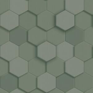 Vliesová tapeta na zeď, zelená, hexagony, 347851, 3D Reflections, Origin