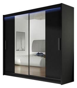 Šatní skříň 180 cm se zrcadlem a LED osvětlením FLORENCIO 2 - černá