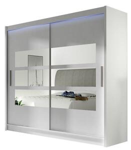Šatní skříň 180 cm se zrcadlem a LED osvětlením FLORENCIO 3 - bílá