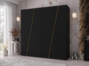 Moderní skříň Grelipt 200 cm, Barva: černá / černá + zlatá 5903211531828