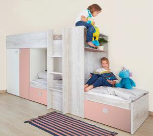 Patrová postel pro dvě děti Bo1 90x200 - starorůžová