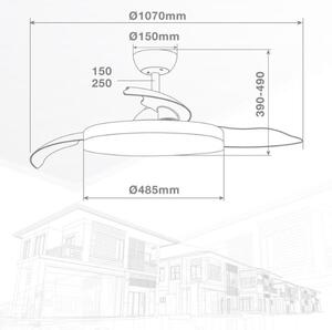 Stropní ventilátor se světlem Tungati 107cm 61W, 1521lm, CCT, DO, černý, 3 roky záruka