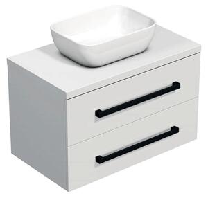 Koupelnová skříňka s černou úchytkou a krycí deskou SAT Cube Way 80x47,5x46 cm bílá lesk CUBE46C803BI45
