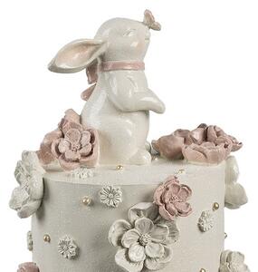 Květinový dort na podstavci s králíčkem Happy Easter - Ø 18*32 cm - Clayre & Eef