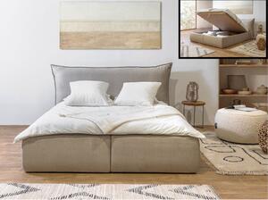 Béžová čalouněná dvoulůžková postel s úložným prostorem s roštem 160x200 cm Jade – Bobochic Paris