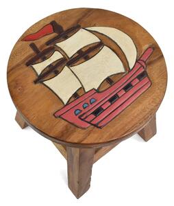 Stolička dřevěná dekor plachetnice