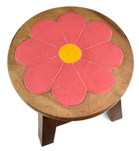 Stolička dřevěná dekor růžový květ