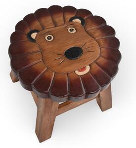 Stolička dřevěná dekor lev kulatý