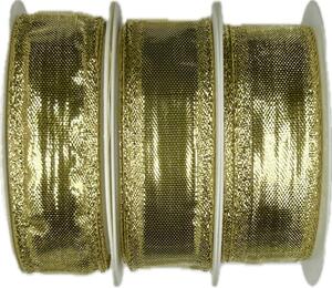 Set 3x Stuha zlatá lurexová BIRMINGHAM GOLD lesklá 3x (25mm x 2m)