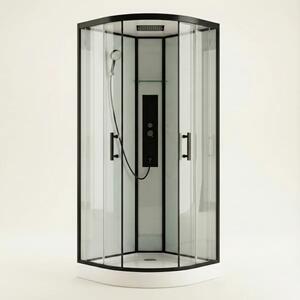 GLASS 90x90x225 Černý Masážní sprchový box čtvrtkruhový