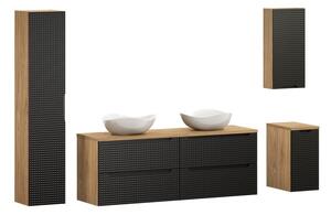 Comad Koupelnová sestava Luxor Black s deskou, umyvadly a skříňkami 160 cm černá/dub olejovaný