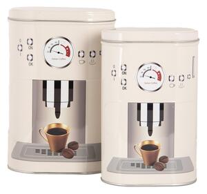 Béžová plechová dóza na kávu Coffee machine – 20x13x9 / 18x11x7 cm