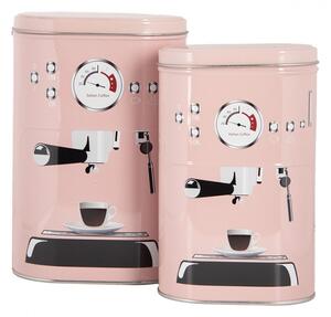 Růžová plechová dóza na kávu Coffee machine – 20x13x9 / 18x11x7 cm