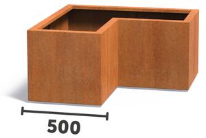 Cortenový rohový květináč tvaru L 1000 x 1000 x 500 mm, šířka ramene 500 mm
