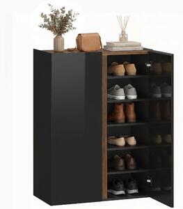 Skříňka na boty HOMCOM s bezpečným dovíráním (soft‑close), 6 polic, až 18 párů, bezúchytová, vysoce lesklá černá | Aosom