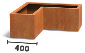 Cortenový rohový květináč tvaru L 1000 x 1000 x 400 mm, šířka ramene 400 mm