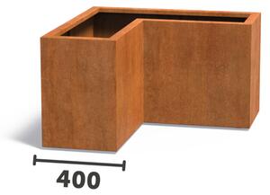 Cortenový rohový květináč tvaru L 1000 x 1000 x 600 mm, šířka ramene 400 mm