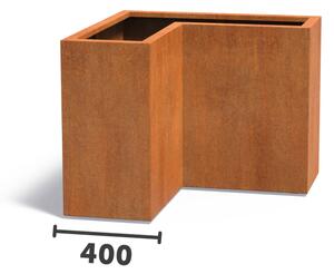 Cortenový rohový květináč tvaru L 1000 x 1000 x 800 mm, šířka ramene 400 mm