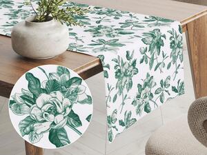 Biante Teflonový běhoun na stůl TF-091 Zelené květiny na bílém 35x120 cm