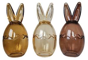 3ks hnědá skleněná dóza vajíčko s oušky Rabbi - Ø 8*17 cm