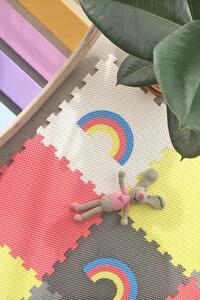 Pěnová hrací podlaha DUHA do dětského pokoje - Světle šedá s barevnou duhou