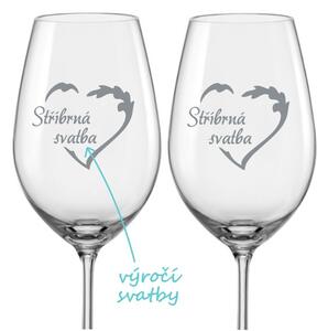 Sklenice na víno k výročí Srdce s datem na dýnku, 2 ks