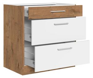 Spodní kuchyňská skříňka se zásuvkami Woodline 80 D 3S BB, Barva: Dub lancelot / bíly lesk Mirjan24 5902928813524