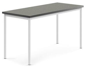 AJ Produkty Stůl SONITUS, 1400x600x720 mm, bílé nohy, deska s linoleem, tmavě šedá