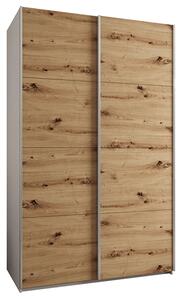 Šatní skříň LUX 1 s posuvnými dveřmi, 150×245,5×64 Bílá / dub Artisan / stříbrné