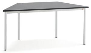 AJ Produkty Stůl SONITUS TRAPETS, 1600x800x720 mm, bílé nohy, deska s linoleem, tmavě šedá