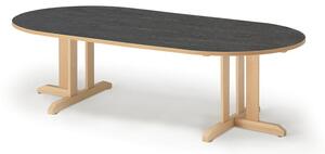 AJ Produkty Stůl KUPOL, 2000x1000x500 mm, oválný, akustické linoleum, bříza/tmavě šedá